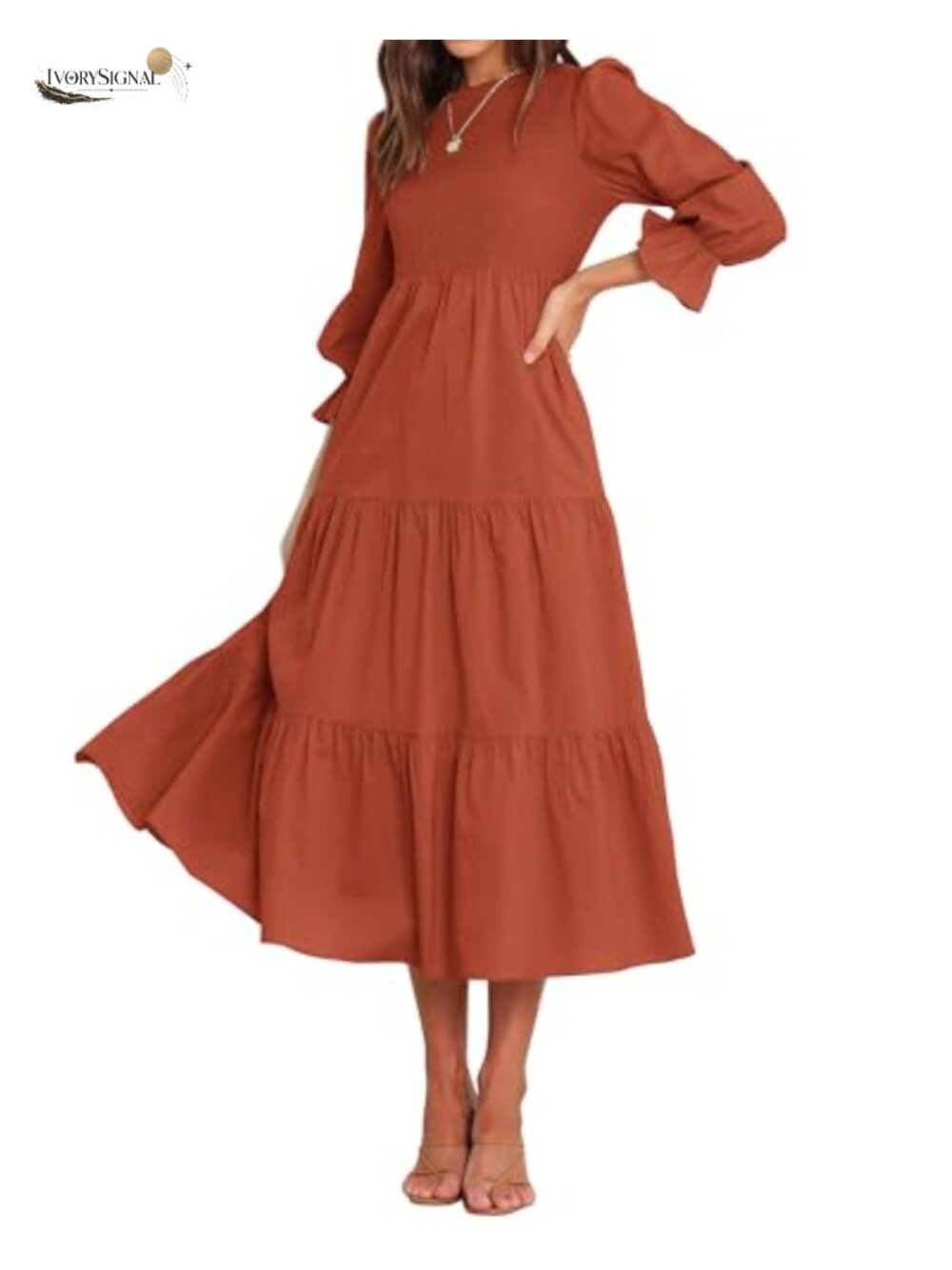 Women's Long Sleeve Maxi Dress Casual Bohemian Tiered A-Line